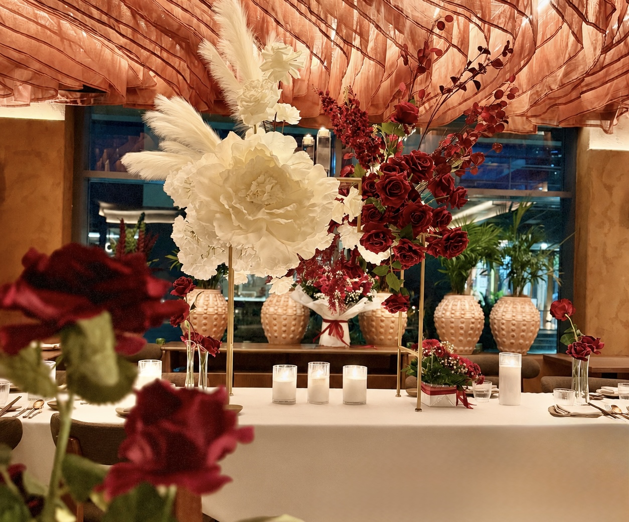 Luxury Sydney wedding reception styling with florals, candles and coordinated table styling
